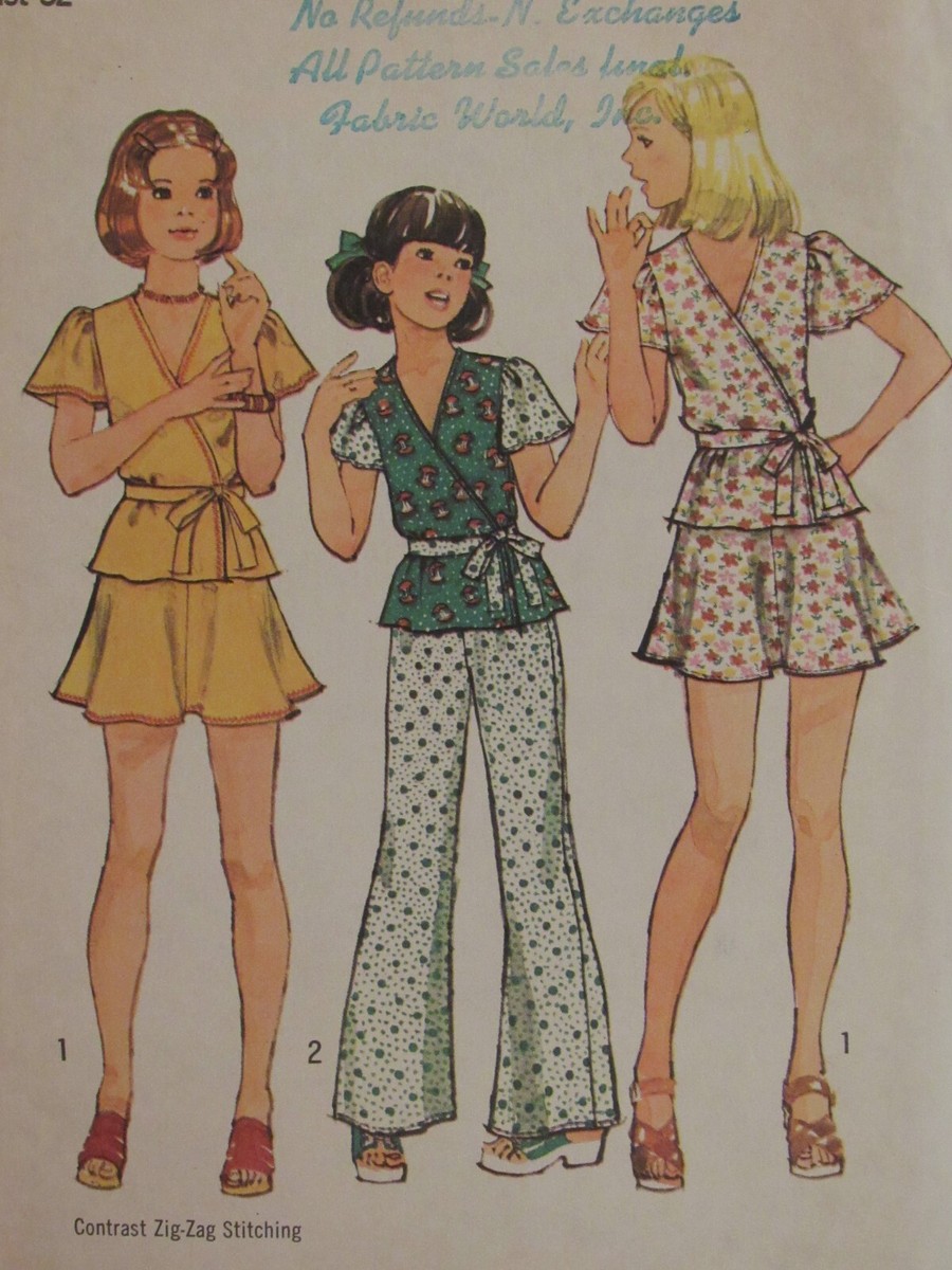 VTG 74 SIMPLICITY 6305 Girls Wrap Top Skirt & Wide-leg Pants