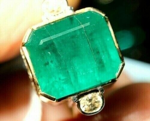 Art Deco Antique 5.80 Ct Green Emerald Vintage Wedding Ring 14K Yellow Gold FN - Picture 3 of 3