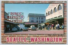 Vintage Pike Place Market Old Cars Seattle Washington Continental Postcard
