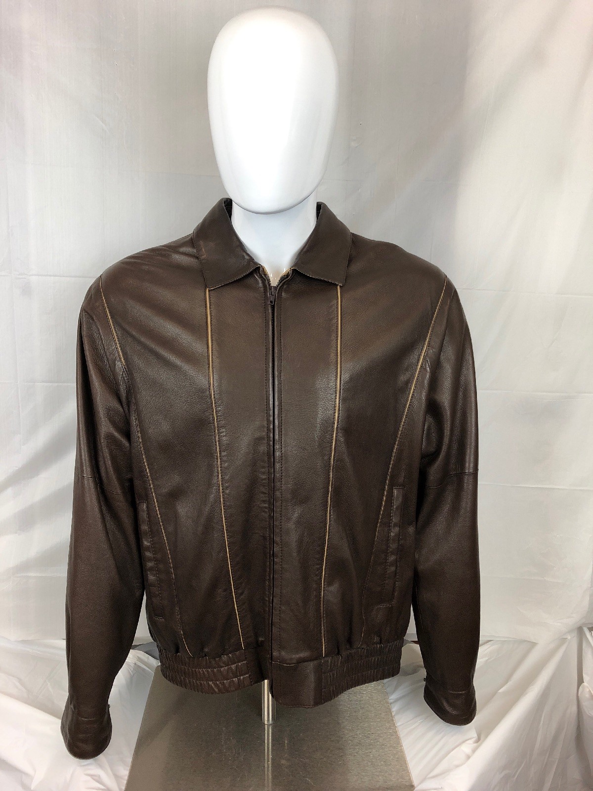 Sheepskin Coat Factory Men’s Sheep Leather Bomber Jacket Brown Size 40