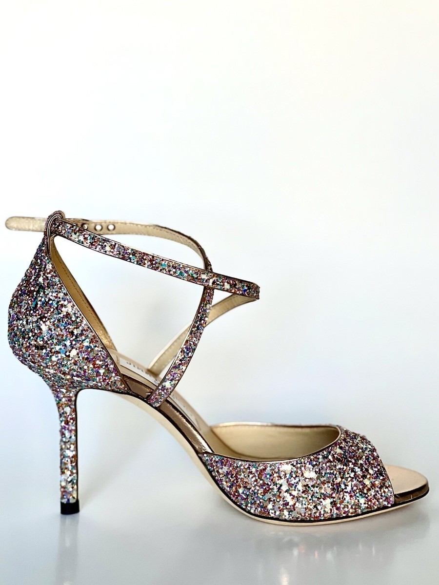 【Jimmy Choo】ヘロイーズ グリッター プラットフォームサンダル エロイーズ 80 | ブラック ヴィンテージメタリックレザー
