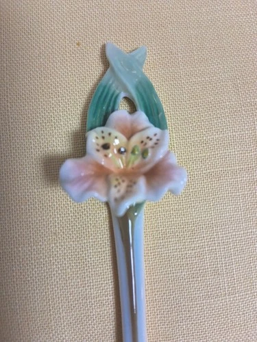 Franz Spoon Floral Iris ? Porcelain 5.5" Blue Geen Yellow Pink