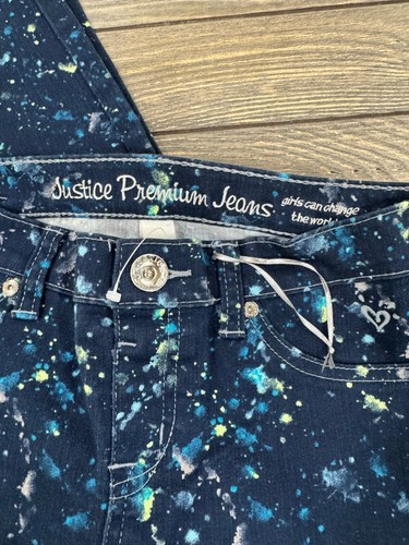 Justice Premium Girls Jeans 14R Blue Splatter Print Cotton Blend - Picture 2 of 4