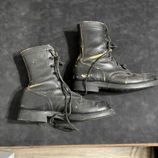 Botas de Combate Militares De Colección Hombres Talla 7 W Cuero Negro Goodyear Suela Mágica Años 40