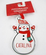 CATALINA Personalized Name Holiday Ornament Snowman Xmas Target Ganz Ceramic