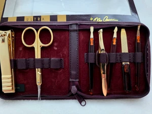 Women's Oleg Cassini ULTRA Manicure Travel Kit Clippers Tool Set Leather Case. 