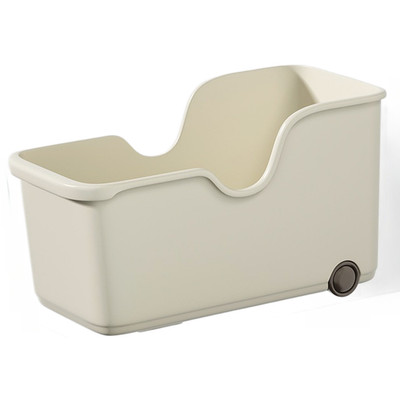Rolling Plastic Storage Box for Kitchen Cabinets For Pots Lids 40x19x22cm Beige