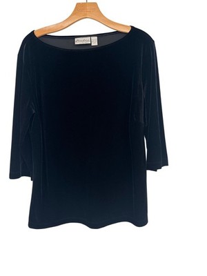 Chico's 3 Private Edition Black Velvet 3/4 Sleeve Top shirt Size XL