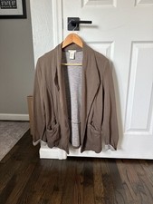 Matty M Brown 100 Cotton Knit Open Front Blazer Jacket Style MJ7107CUS Size L