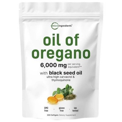 Micro Ingredients Oil of Oregano 6000mg with Black Seed Oil 300 Softgels NEW
