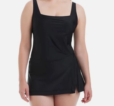 NEW Beyond Control Women's Square Neck Swim Dress, Black, SMALL