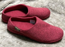 LL Bean Burgundy Black Sweater Fleece Scuff Slip On Mule Slippers Womens Size 8M