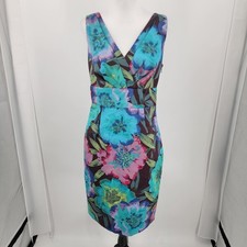 Calvin Klein Dress Womens 8 Floral V Neck Sleeveless Side Zip