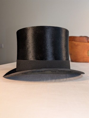 Antique Men's Silk Top Hat Henry Heath London w/ Leather Travel Hat Box & Brush - Picture 5 of 24