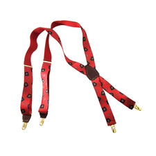 Vintage CAS Germany Red Paisley Suspenders Braces Brass Hardware Adjustable