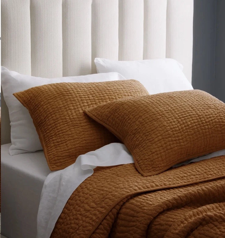 Conjunto de colcha ponto algodão linho europeu marmelo King terracota novo sem etiquetas caixa aberta - Imagem 4 de 4