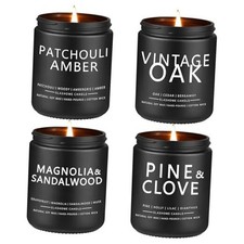 Candles for Men, 4 Pack Black Jar 4Pack- Vintage Oak/Patchouli/Pine/Sandalwood