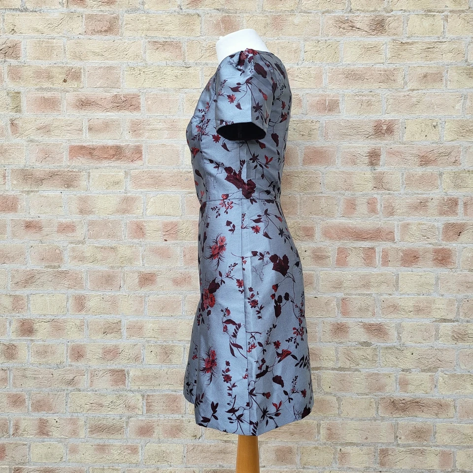 Erdem Aubrey Shift Dress Size UK 10 Silver Blue Metallic Jacquard Red Floral - Image 4 of 4