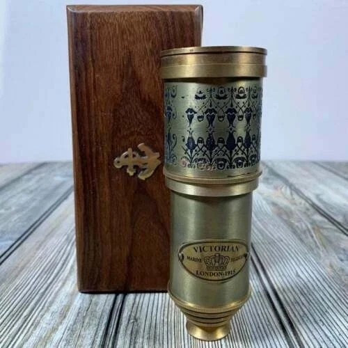 TELESCOPIO MARINO VICTORIANO ANTIGUO VINTAGE DE LATÓN 20" CON CAJA DE MADERA ESPÍA - Imagen 5 de 8