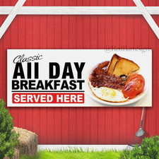 All Day Breakfast Served Here Cafe Indoor Outdoor Banner Sign with grommets