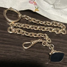 Vintage London FM Fob 9ct 375 Solid Gold Onyx Wax Seal GF Charnier Watch Chain