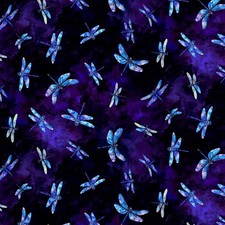 Timeless Treasures - Dragonfly Mist - Flying Dragonflies - Purple, Fabric BTY