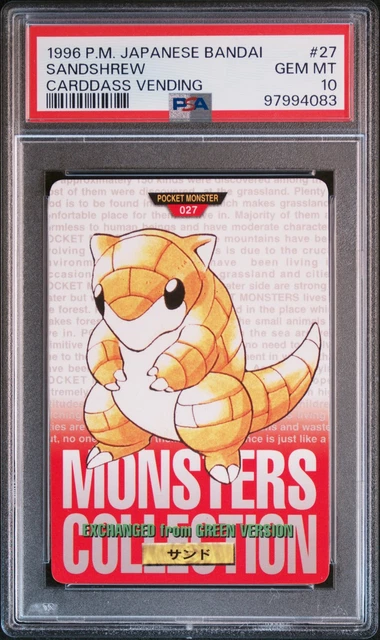 1996 POKEMON JAPANESE BANDAI CARDDASS VENDING #27 SANDSHREW PSA 10