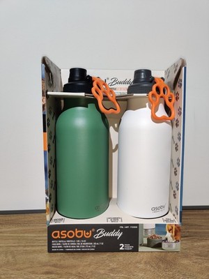 Asobu Vacuum Insulated Water Bottle Buddy 34oz 2pk W/ Dog Food And Water Bowls
