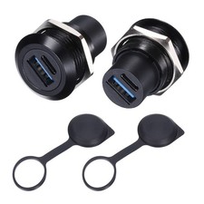 USB 3.0 Type-C Panel Mount Socket Connector Round Black 2Pcs
