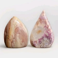 Lot Of 2 Polychrome Jasper & Pink Flower Agate Teardrop Ornament Flames - USA