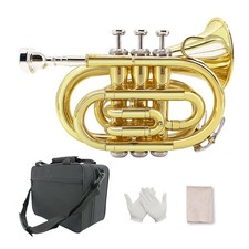 Bb Pocket Trumpet - Brass Pocket Trumpet B Flat Nickel Plated, 7C Mouthpiece