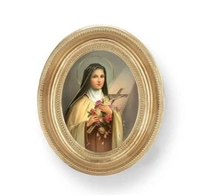 St Therese of Lisieux  Print In Gold Leaf Oval Frame 3-3/4"x4-1/2 Little Flower