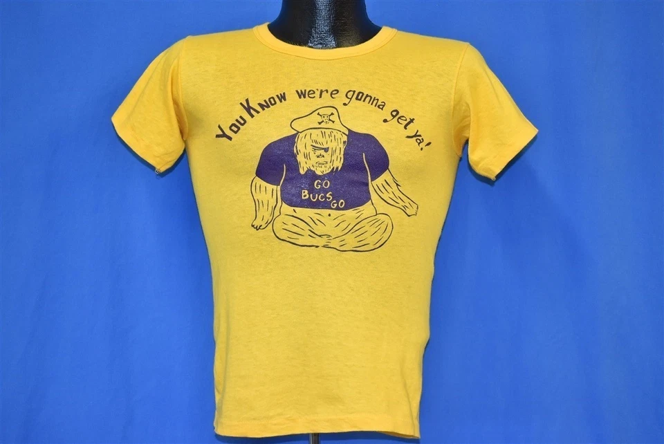 Camiseta vintage años 70 EAST CAROLINA UNIVERSITY GO BUCS GO DOG AMARILLA DIVERTIDA ECU XS Foto 2 de 3