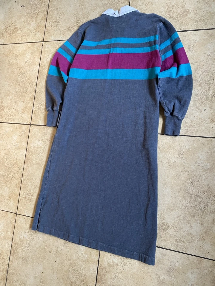 Vintage 80s Lands End Multicolor Women’s Large Heavy Cotton Rugby Dress Preppy - Image 4 of 4