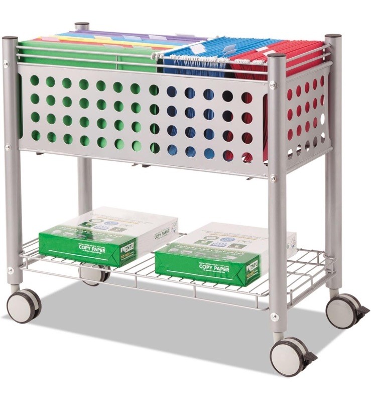 Vertiflex File Cart with Open Top Metal 1 Shelf 2 Bins Matte Gray VF52000