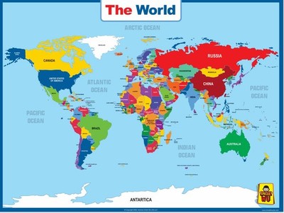 UNCLE WU World Map Laminated Poster -Dry Erase Double 17''L x 23''W, full color 