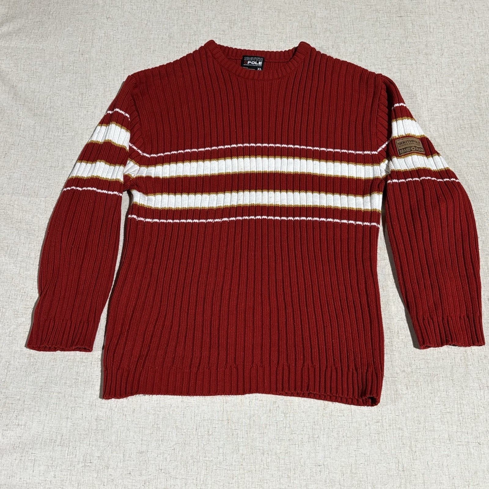Vintage Southpole Knitted Sweater Mens XL Red Striped Y2K Ribbed 2000s Hip Hop