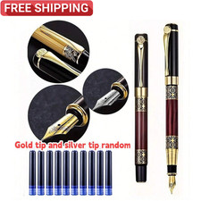 Fine Nib Metal Fountain Pen With 10pc Refillable Ink Cartridges Calligraphy Pen