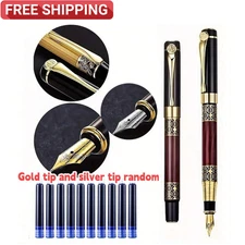 Fine Nib Metal Fountain Pen With 10pc Refillable Ink Cartridges Calligraphy Pen