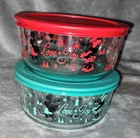 Disney Pyrex Mickey Mouse Disney Glass Storage With Lids Set Of 2 "Brand New"