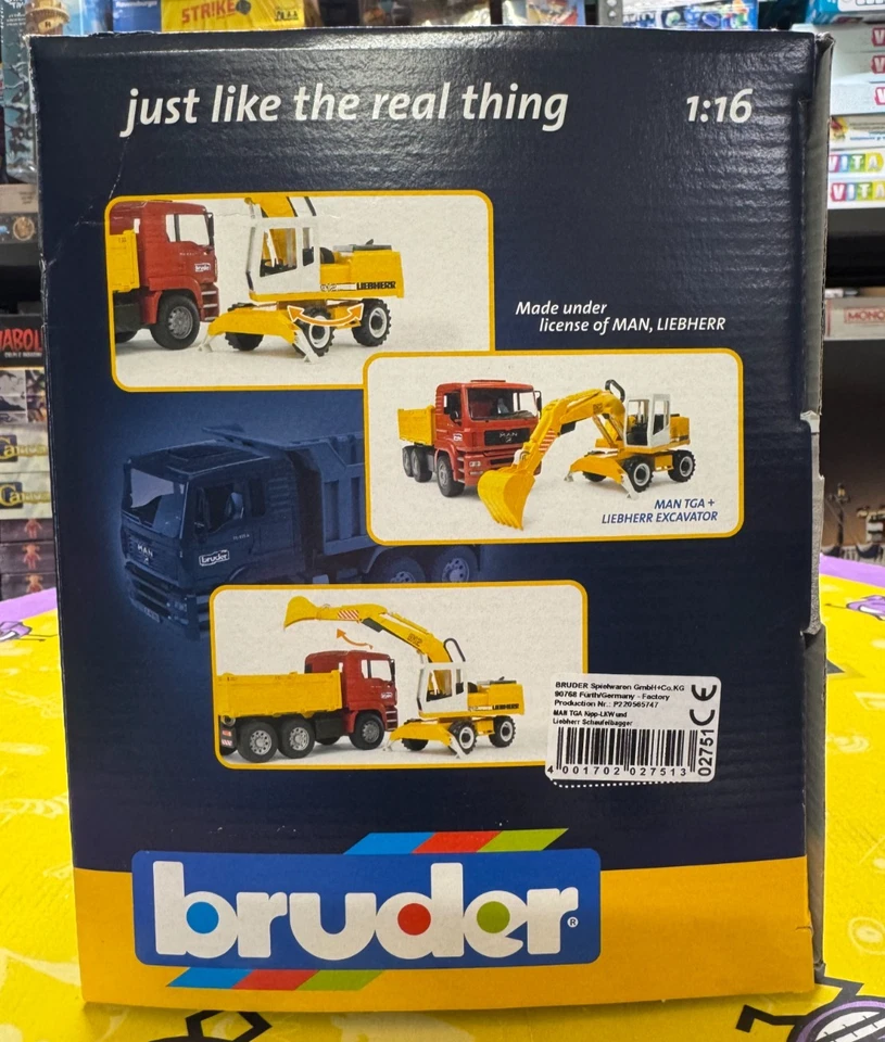 BRUDER 02751 - CAMION DUMPER MAN TGA CON ESCAVATORE LIEBHERR - NUOVO - SIGILLATO - Immagine 4 di 4