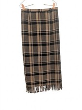 Vtg Womens Requirements Black Tan Plaid Fringe Wool Blend Lined Maxi Skirt 10P