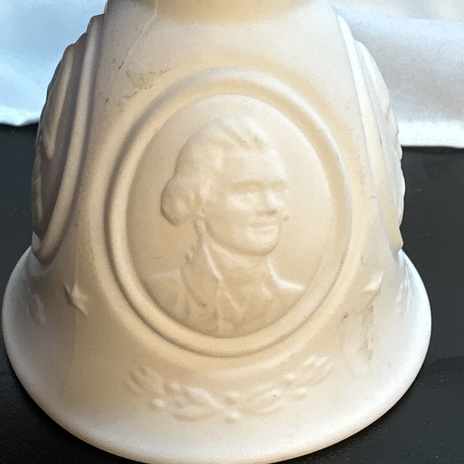 Fenton Bicentennial Patriot Bell ~ White Satin Glass ~ Faces and Eagle ...