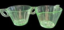 VTG Green Uranium Depression Glass Creamer Sugar Set USA Glass Co Beautiful Glow