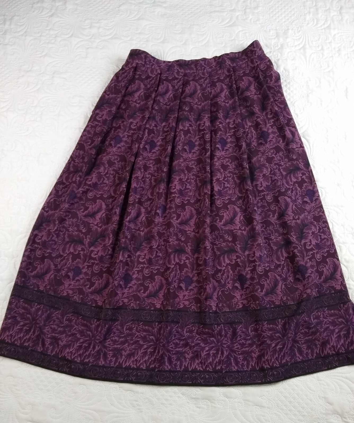 Koret Midi Skirt Women's 14 Tonal Purple Floral Damask Pleated Career 90s Vtg-image