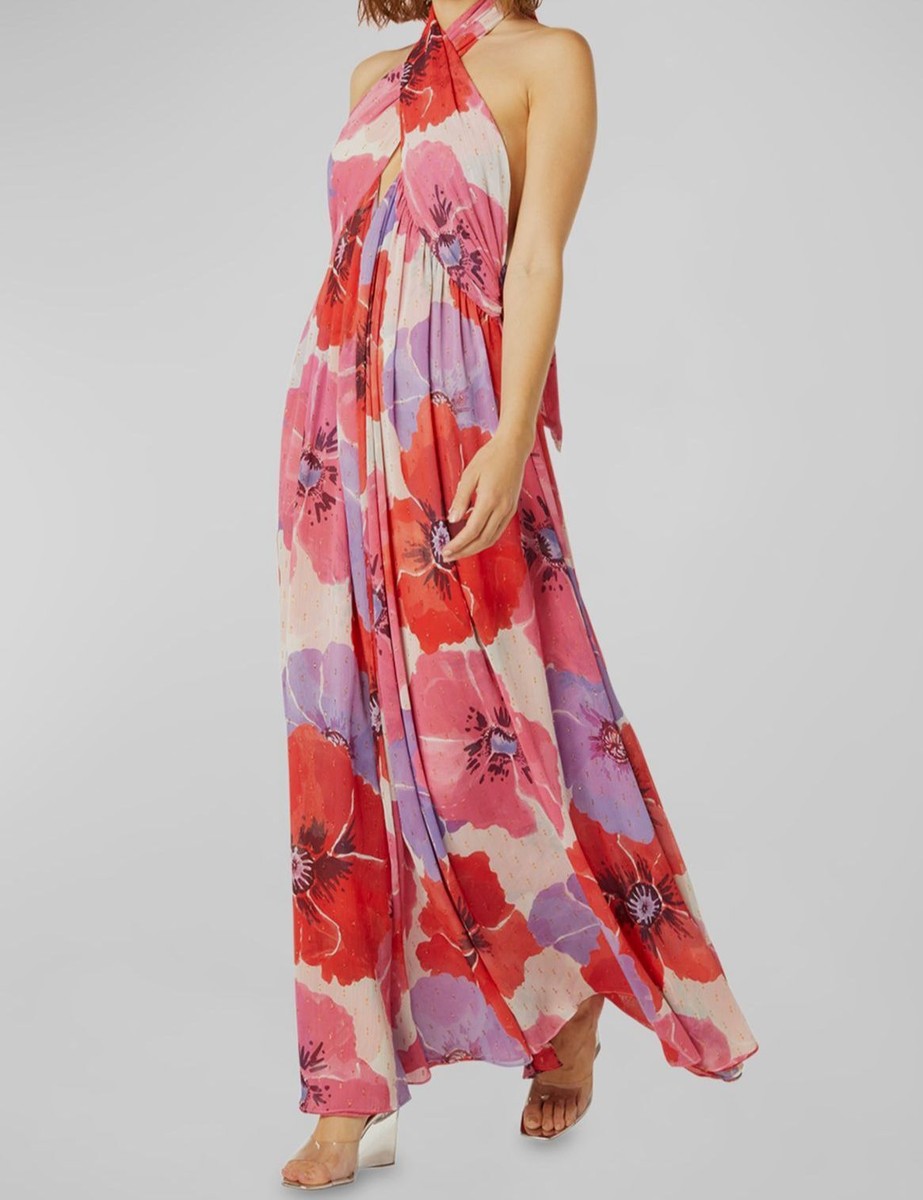 Misa Los Angeles Women's Alexandra Floral & Metallic Halterneck Dress - Poppy Love - Size Small