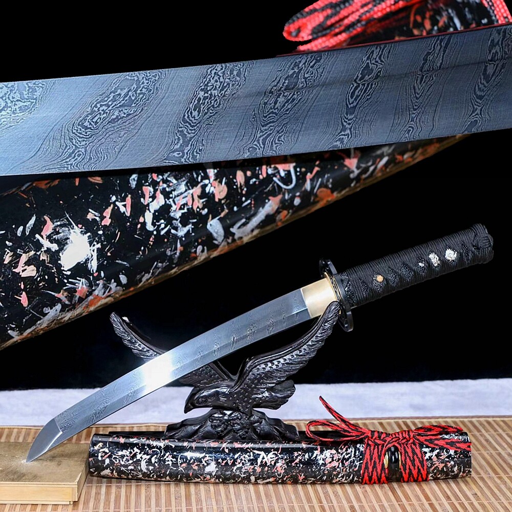 Ninja Wakizashi Sword Handmade Folded Steel Tanto Katana with Rotating Pattern-image