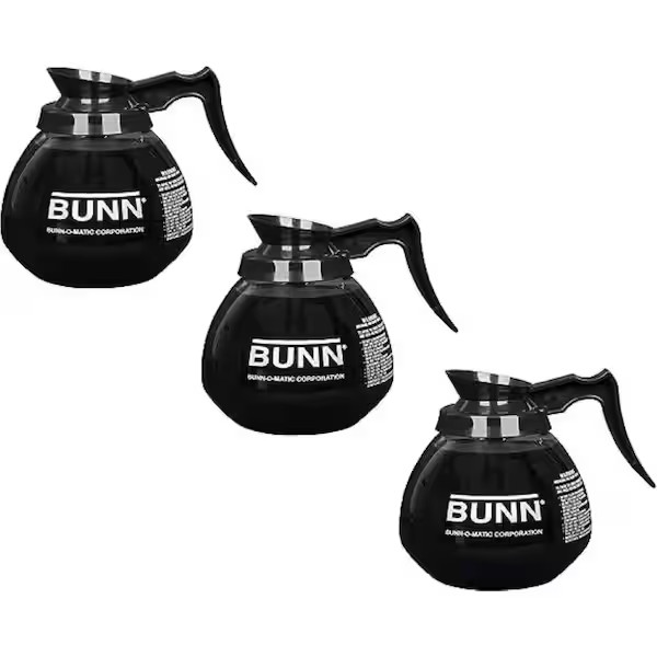 (3 Pack) Bunn 12-Cup Commercial Glass Decanter, Coffee Pot Carafe, Black