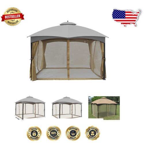 Beige Mosquito Netting Walls for 10' x 12' Gazebo - Easy Access with Zippers