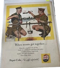 Magazine Ad* - 1957 - Pepsi - Boy Scouts - campfire cooking